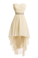  High Low Champagne Prom Gown Organza Sleeveless Belt