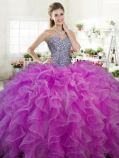 New Arrival Sweetheart Sleeveless Lace Up Sweet 16 Quinceanera Dress Fuchsia Organza