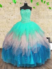 Admirable Floor Length Multi-color Sweet 16 Dress Tulle Sleeveless Beading and Sequins