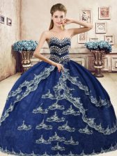 Great Navy Blue Sleeveless Organza Lace Up Sweet 16 Dresses for Military Ball and Sweet 16 and Quinceanera