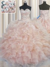 Great Floor Length Ball Gowns Sleeveless Pink Quinceanera Dresses Lace Up