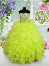  Sleeveless Floor Length Ruffled Layers and Sequins Lace Up Little Girls Pageant Gowns