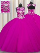 Decent Scoop Sleeveless Lace Up Floor Length Beading and Appliques Ball Gown Prom Dress