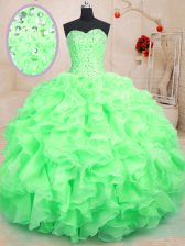  Green Sleeveless Organza Lace Up Quinceanera Gowns for Military Ball and Sweet 16 and Quinceanera
