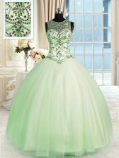  Apple Green Lace Up Scoop Beading Quinceanera Dresses Tulle Sleeveless