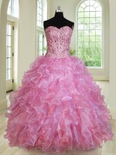 Comfortable Multi-color Ball Gowns Beading and Ruffles Sweet 16 Dresses Lace Up Organza Sleeveless Floor Length