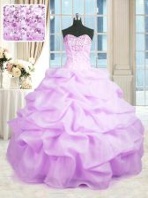 Dazzling Rose Pink Organza Lace Up Sweet 16 Quinceanera Dress Sleeveless Floor Length Beading and Ruffles
