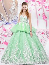  Scoop Sleeveless Lace Up Floor Length Lace and Appliques Quinceanera Gown