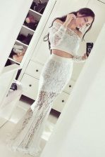  Mermaid Off The Shoulder Long Sleeves Lace Dress for Prom Lace Zipper