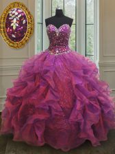  Purple Sleeveless Floor Length Beading and Ruffles Lace Up Vestidos de Quinceanera