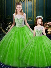  Ball Gowns High-neck Sleeveless Tulle Floor Length Lace Up Lace 15th Birthday Dress