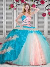  Sweetheart Sleeveless Quinceanera Dresses Floor Length Beading and Ruching Multi-color Organza