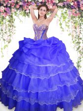  Sweetheart Sleeveless Organza Ball Gown Prom Dress Beading and Ruffled Layers and Pick Ups Lace Up