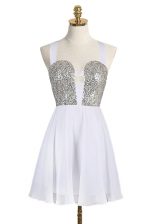  Sequins Mini Length White Dress for Prom Straps Sleeveless Criss Cross