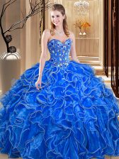 Royal Blue Sleeveless Embroidery and Ruffles Floor Length Quinceanera Dress