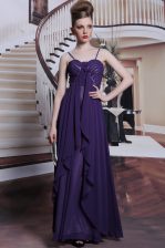  Purple Sleeveless Beading Floor Length Evening Dress