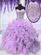  Organza Sleeveless Floor Length Quinceanera Dresses and Beading and Ruffles