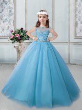 Exquisite Scoop Tulle Sleeveless Floor Length Little Girl Pageant Dress and Beading