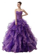 Free and Easy Sleeveless Beading and Ruffles and Ruching Lace Up Sweet 16 Dresses
