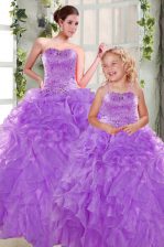 Best Selling Floor Length Lace Up Sweet 16 Quinceanera Dress Purple for Military Ball and Sweet 16 and Quinceanera with Beading and Ruffles