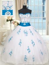  Floor Length Ball Gowns Sleeveless White Quinceanera Dress Lace Up