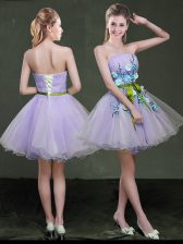 Discount A-line Prom Dress Lavender Strapless Organza Sleeveless Mini Length Lace Up