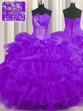  Pick Ups Ruffled Floor Length Ball Gowns Sleeveless Purple Quinceanera Gown Lace Up