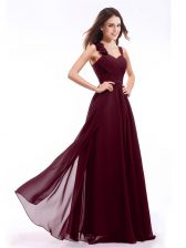  Empire Prom Gown Burgundy Straps Chiffon Sleeveless Floor Length Zipper