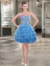 Top Selling Blue Sweetheart Neckline Beading and Ruffled Layers Evening Dress Sleeveless Lace Up