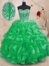  Sweetheart Sleeveless Quince Ball Gowns Floor Length Beading and Ruffles Organza