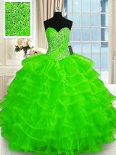 Fitting Ball Gowns Beading and Ruffled Layers Quinceanera Dress Lace Up Organza Sleeveless Floor Length