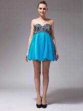Discount Aqua Blue Sleeveless Tulle Zipper Homecoming Dress for Prom and Party