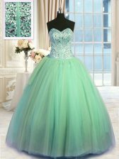  Turquoise Sleeveless Beading and Ruching Floor Length Quinceanera Dresses