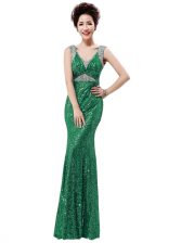 Green Sleeveless Floor Length Sequins Zipper Dress for Prom