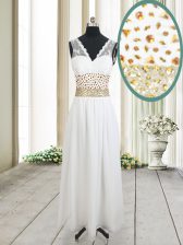 Flare Sleeveless Zipper Ankle Length Beading and Belt Prom Evening Gown