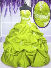  Pick Ups Floor Length Ball Gowns Sleeveless Yellow Green Sweet 16 Dresses Lace Up