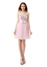 Cute Knee Length A-line Sleeveless Baby Pink Prom Party Dress Zipper