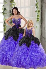 Eye-catching Black And Purple Quince Ball Gowns Military Ball and Sweet 16 and Quinceanera with Beading and Ruffles Sweetheart Sleeveless Lace Up