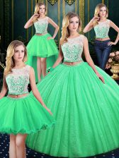  Four Piece Scoop Tulle and Sequined Sleeveless Floor Length Quince Ball Gowns and Lace and Sequins