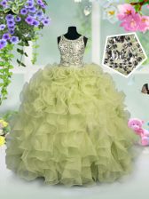  Scoop Sequins Light Yellow Sleeveless Organza Zipper Little Girls Pageant Gowns for Party and Wedding Party