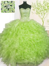 Cute Sleeveless Lace Up Floor Length Beading and Ruffles and Pick Ups Quinceanera Gown