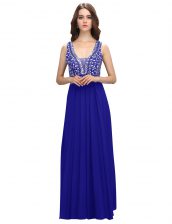Attractive Royal Blue Sleeveless Chiffon Zipper Evening Dress for Prom and Party