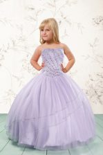 Dramatic Sleeveless Lace Up Floor Length Beading Little Girl Pageant Dress
