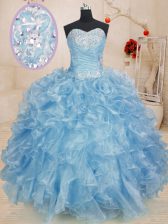 Designer Ball Gowns Quinceanera Dresses Blue Sweetheart Organza Sleeveless Floor Length Lace Up
