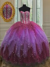  Multi-color Lace Up Sweet 16 Dresses Beading and Ruffles and Sequins Sleeveless Floor Length