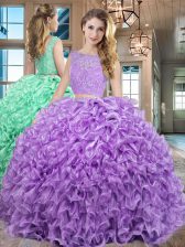  Floor Length Two Pieces Sleeveless Lavender 15th Birthday Dress Lace Up