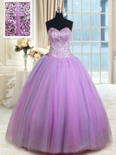  Lavender Lace Up Quinceanera Dresses Beading Sleeveless Floor Length