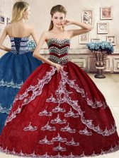 Most Popular Beading and Appliques Vestidos de Quinceanera Wine Red Lace Up Sleeveless Floor Length