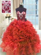  Floor Length Lace Up Sweet 16 Dress Wine Red for Military Ball and Sweet 16 and Quinceanera with Beading and Ruffles