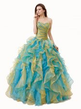Fabulous Sweetheart Sleeveless Lace Up 15th Birthday Dress Multi-color Organza